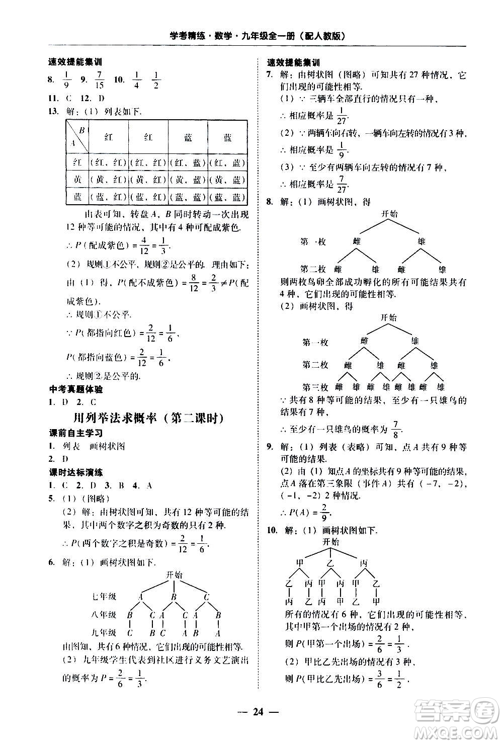 2020年南粵學(xué)典學(xué)考精練數(shù)學(xué)九年級(jí)全一冊(cè)人教版參考答案