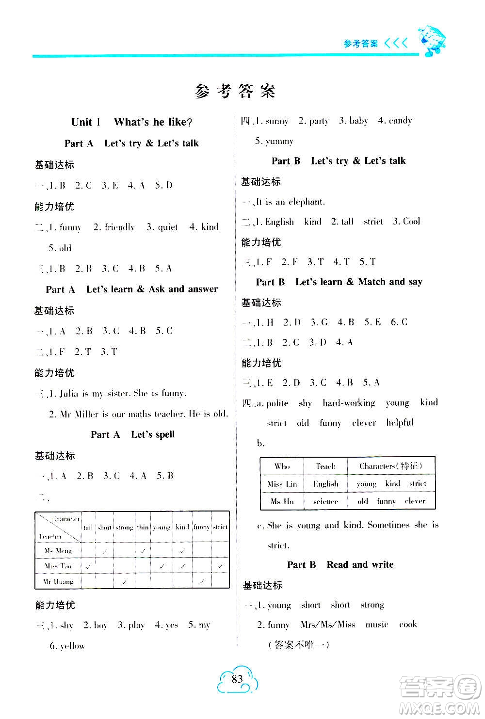 二十一世紀(jì)出版社2020年新課程新練習(xí)英語(yǔ)五年級(jí)上冊(cè)PEP人教版A版答案