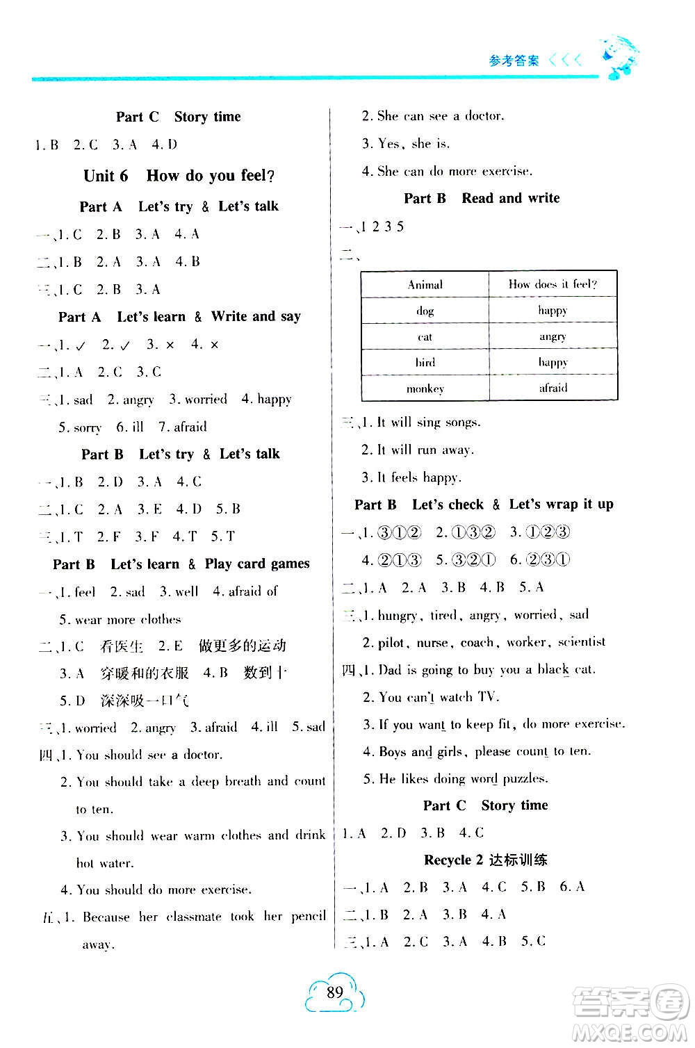 二十一世紀(jì)出版社2020年新課程新練習(xí)英語(yǔ)六年級(jí)上冊(cè)PEP人教版A版答案