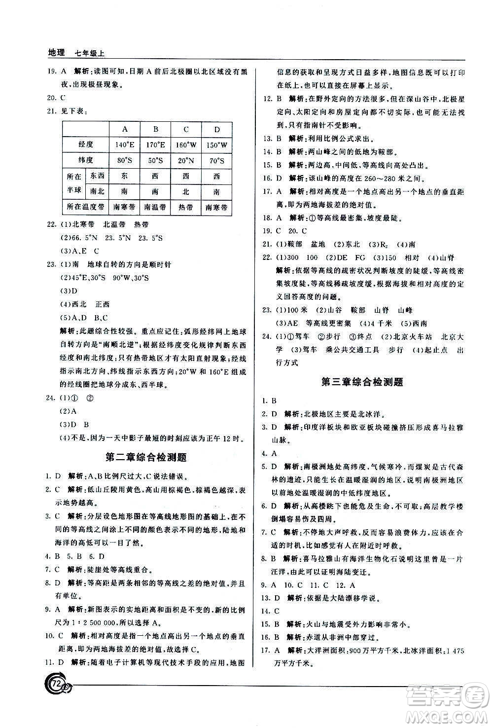 星球地圖出版社2020年陽(yáng)光課堂地理七年級(jí)上冊(cè)商務(wù)星球版答案