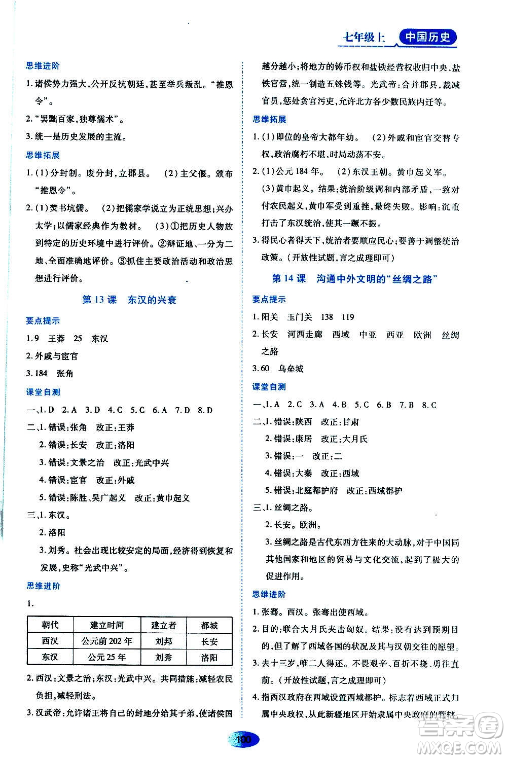 黑龍江教育出版社2020年資源與評價中國歷史七年級上冊人教版參考答案