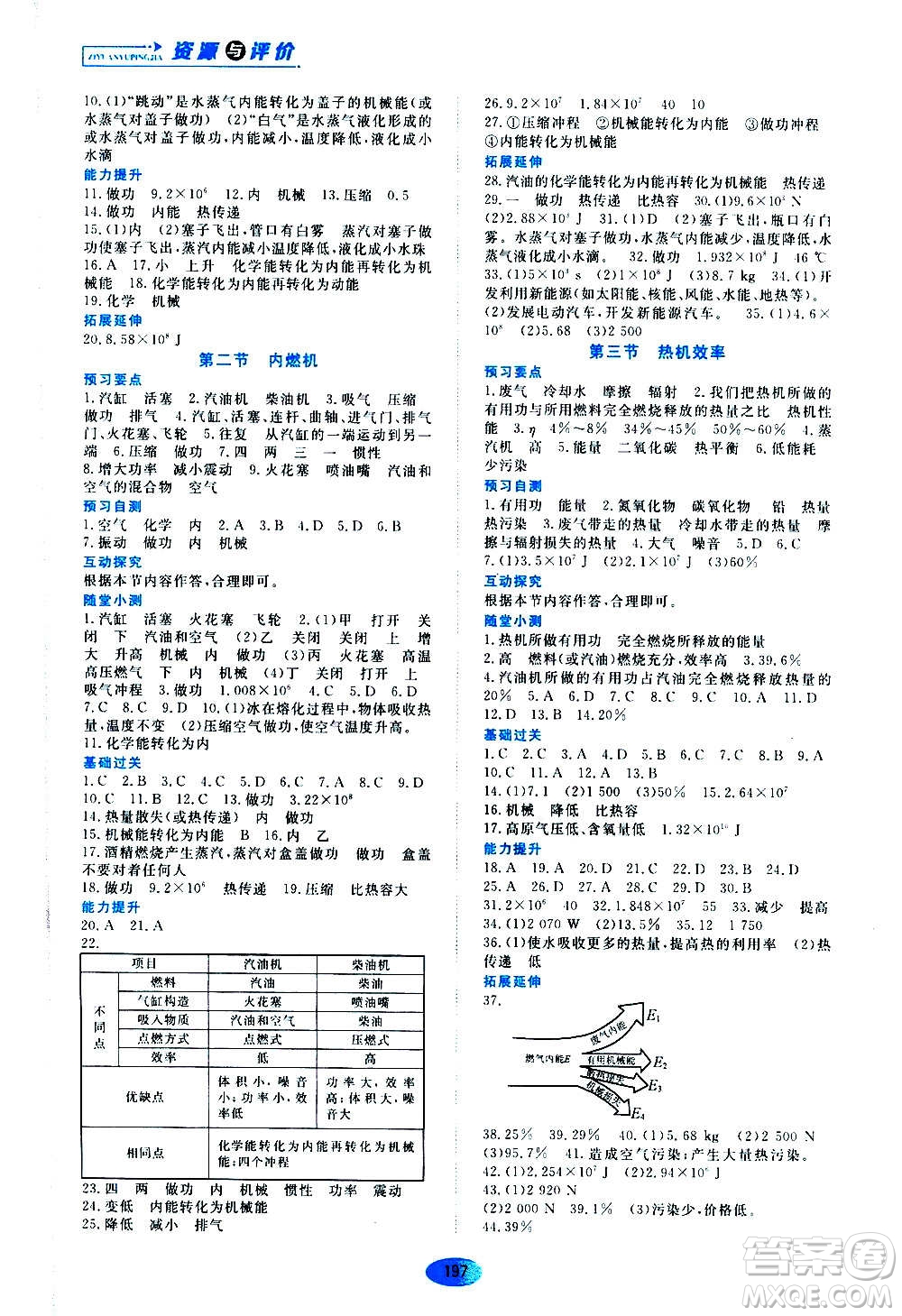 黑龍江教育出版社2020年資源與評價物理九年級上冊教科版參考答案