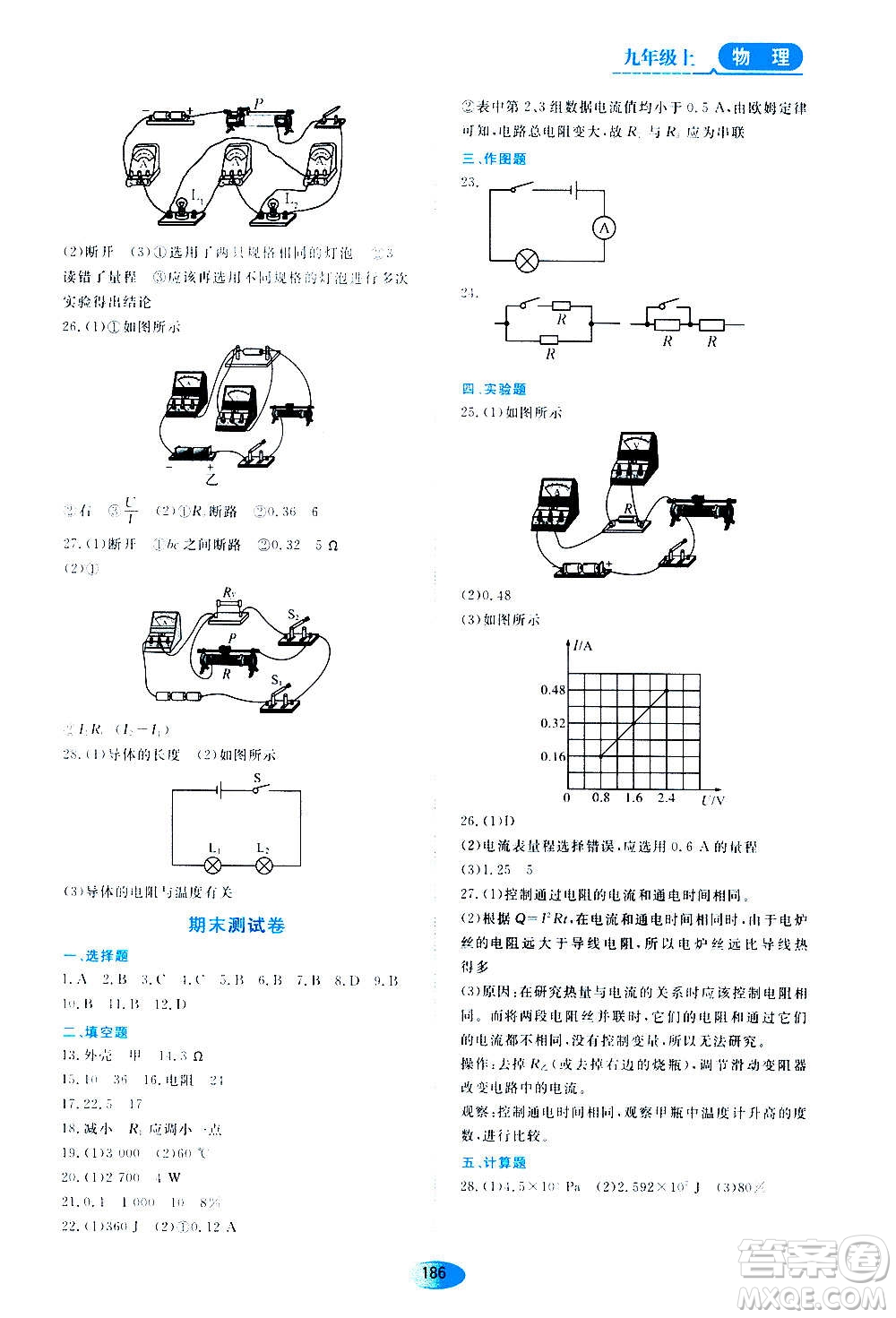 2020年五四學(xué)制資源與評(píng)價(jià)物理九年級(jí)上冊(cè)山科技版參考答案