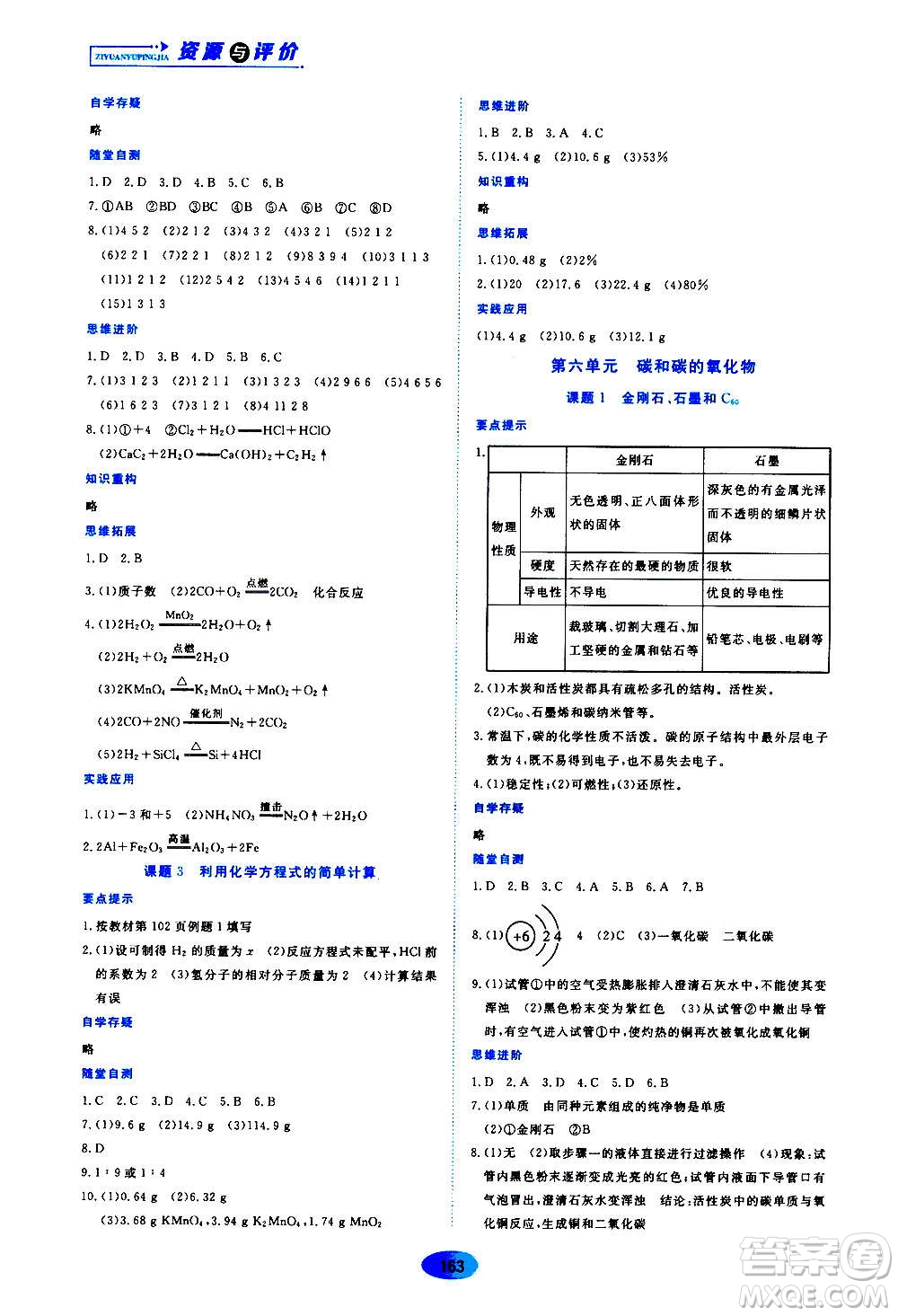 黑龍江教育出版社2020年資源與評價(jià)化學(xué)九年級上冊人教版參考答案