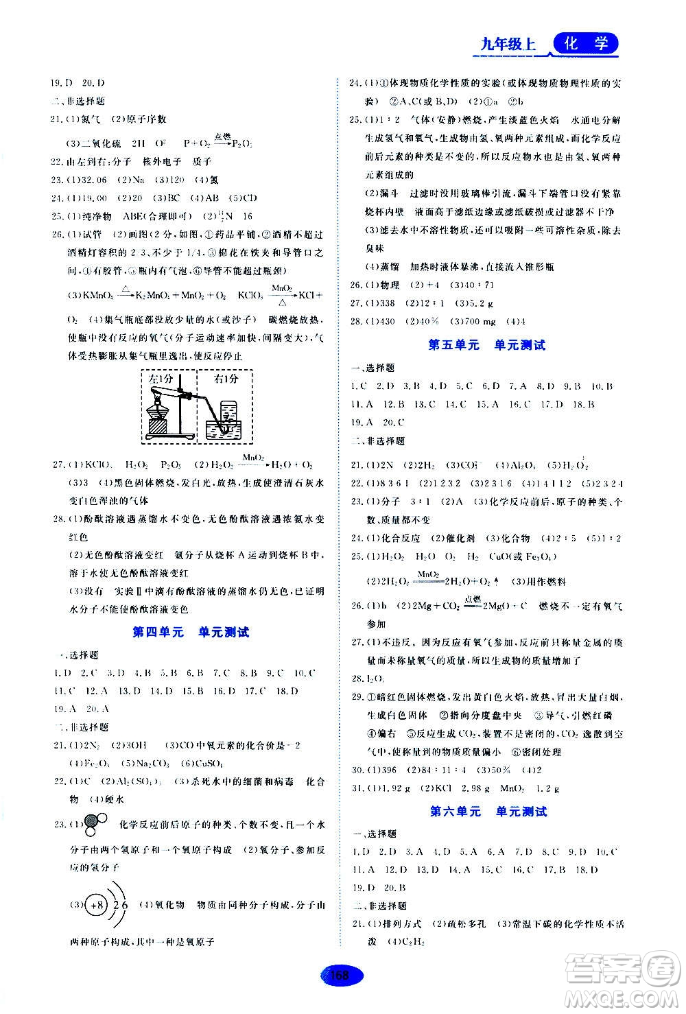 黑龍江教育出版社2020年資源與評價(jià)化學(xué)九年級上冊人教版參考答案