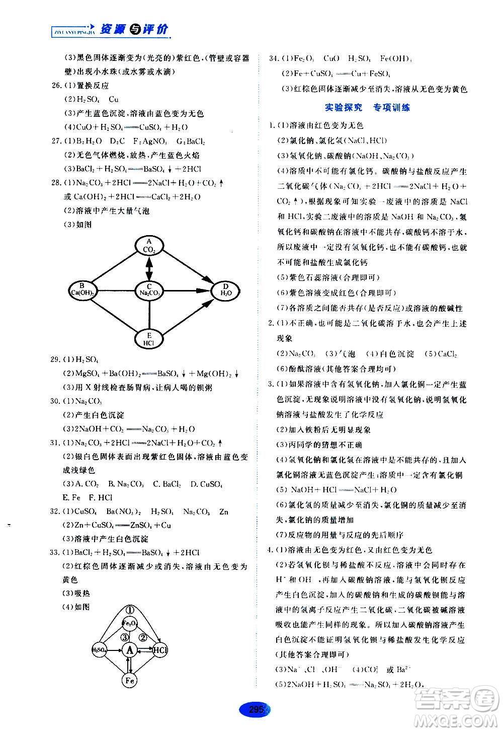 2020年五四學制資源與評價化學九年級全一冊人教版參考答案