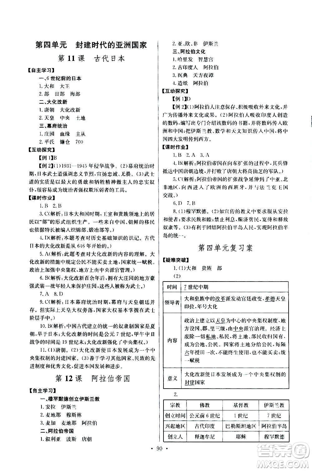 2020年長江全能學(xué)案同步練習(xí)冊歷史九年級上冊人教版參考答案