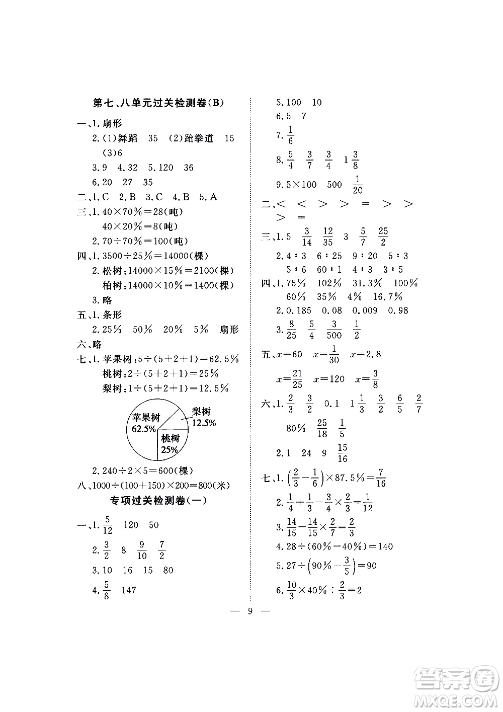 海南出版社2020年新課程學(xué)習(xí)指導(dǎo)測試卷數(shù)學(xué)六年級上冊人教版答案