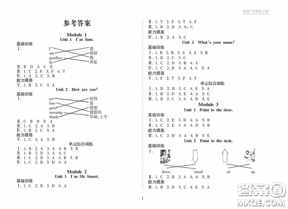 南方出版社2020新課程課堂同步練習(xí)冊三年級英語上冊人教版答案