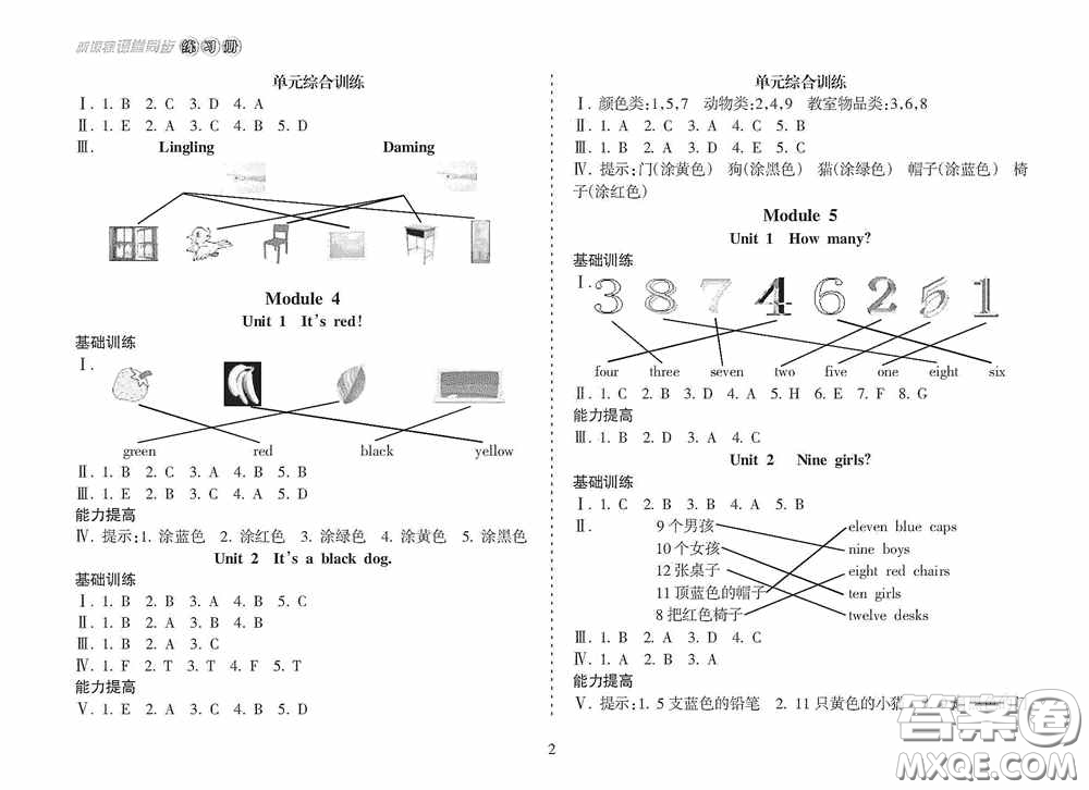 南方出版社2020新課程課堂同步練習(xí)冊三年級英語上冊人教版答案