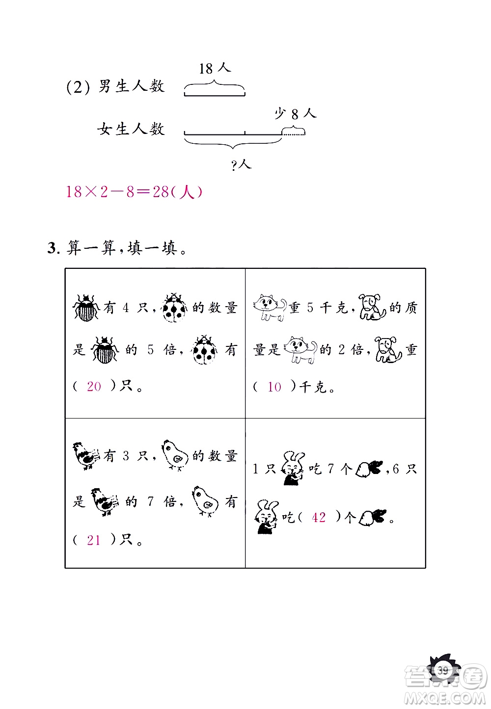 江西教育出版社2020年芝麻開花課堂作業(yè)本數(shù)學三年級上冊人教版答案