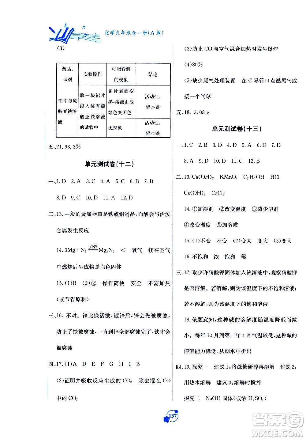 廣西教育出版社2020年自主學(xué)習能力測評單元測試化學(xué)九年級全一冊A版答案