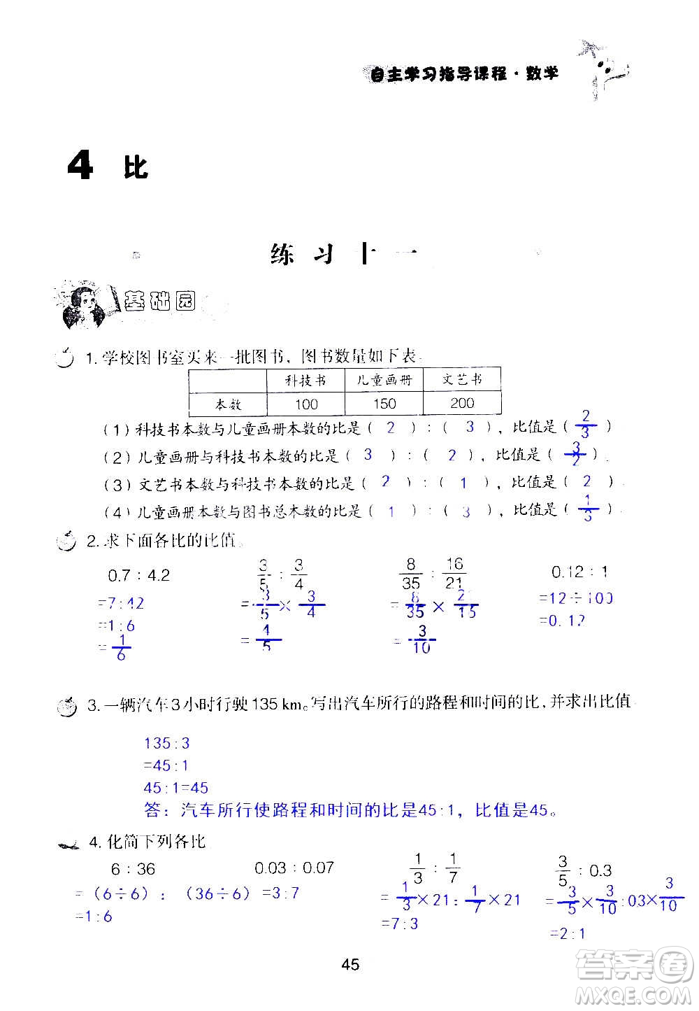 山東教育出版社2020年自主學(xué)習(xí)指導(dǎo)課程數(shù)學(xué)六年級上冊人教版答案