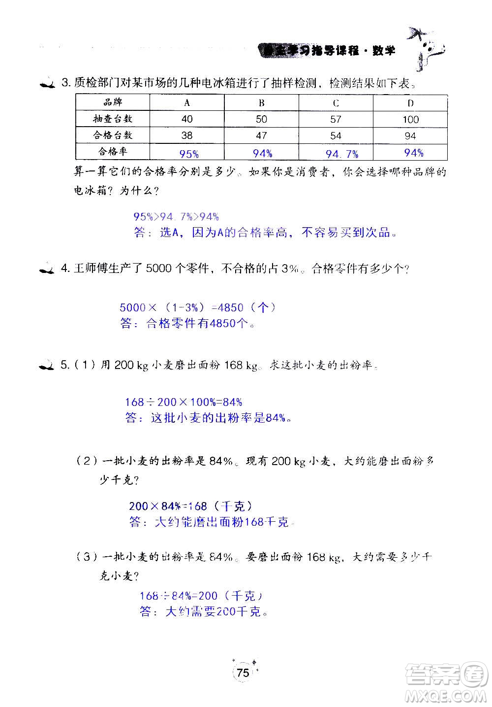 山東教育出版社2020年自主學(xué)習(xí)指導(dǎo)課程數(shù)學(xué)六年級上冊人教版答案