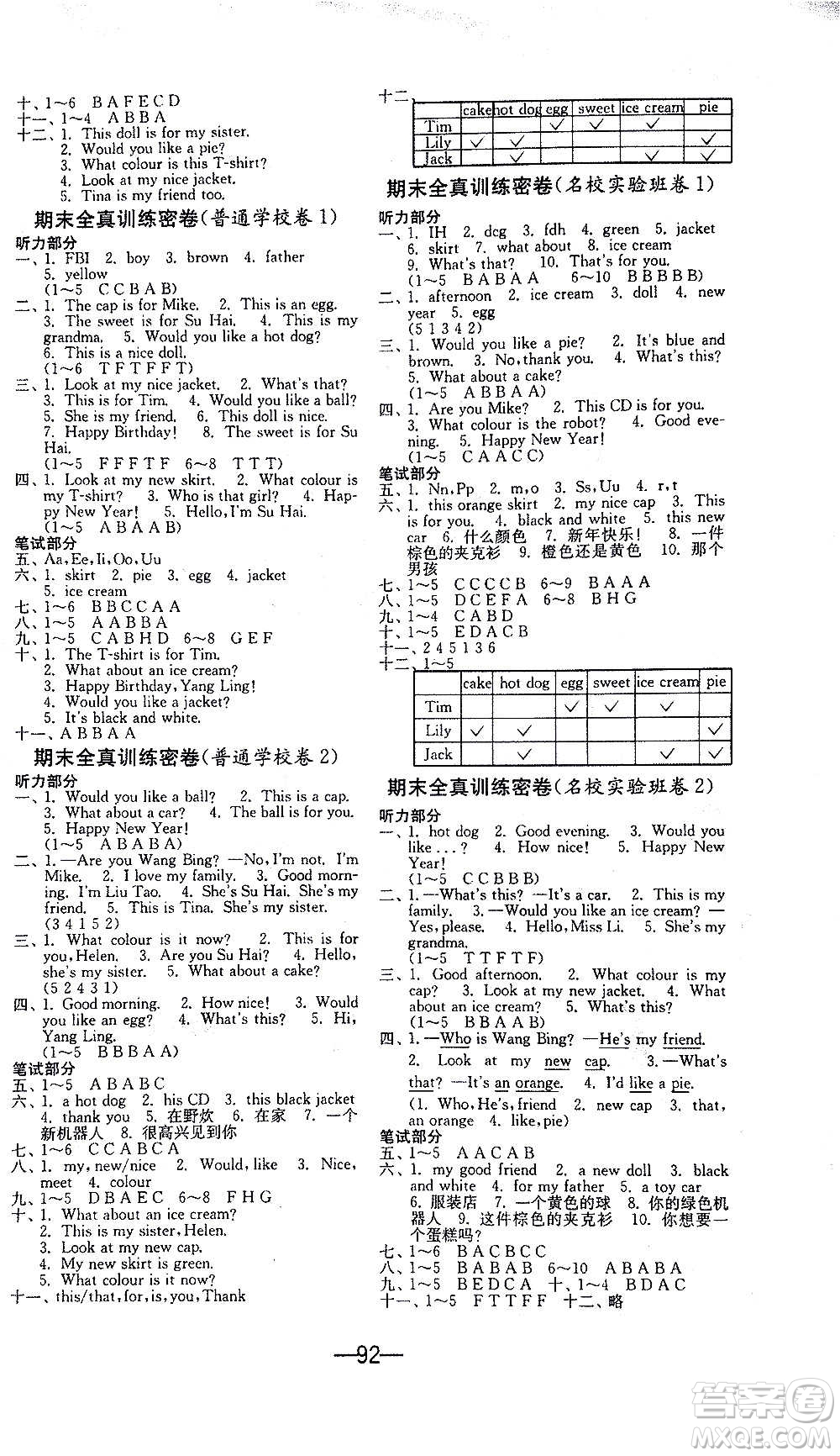 2020期末闖關(guān)復(fù)習(xí)總動(dòng)員沖刺100分英語三年級上冊YL譯林版答案