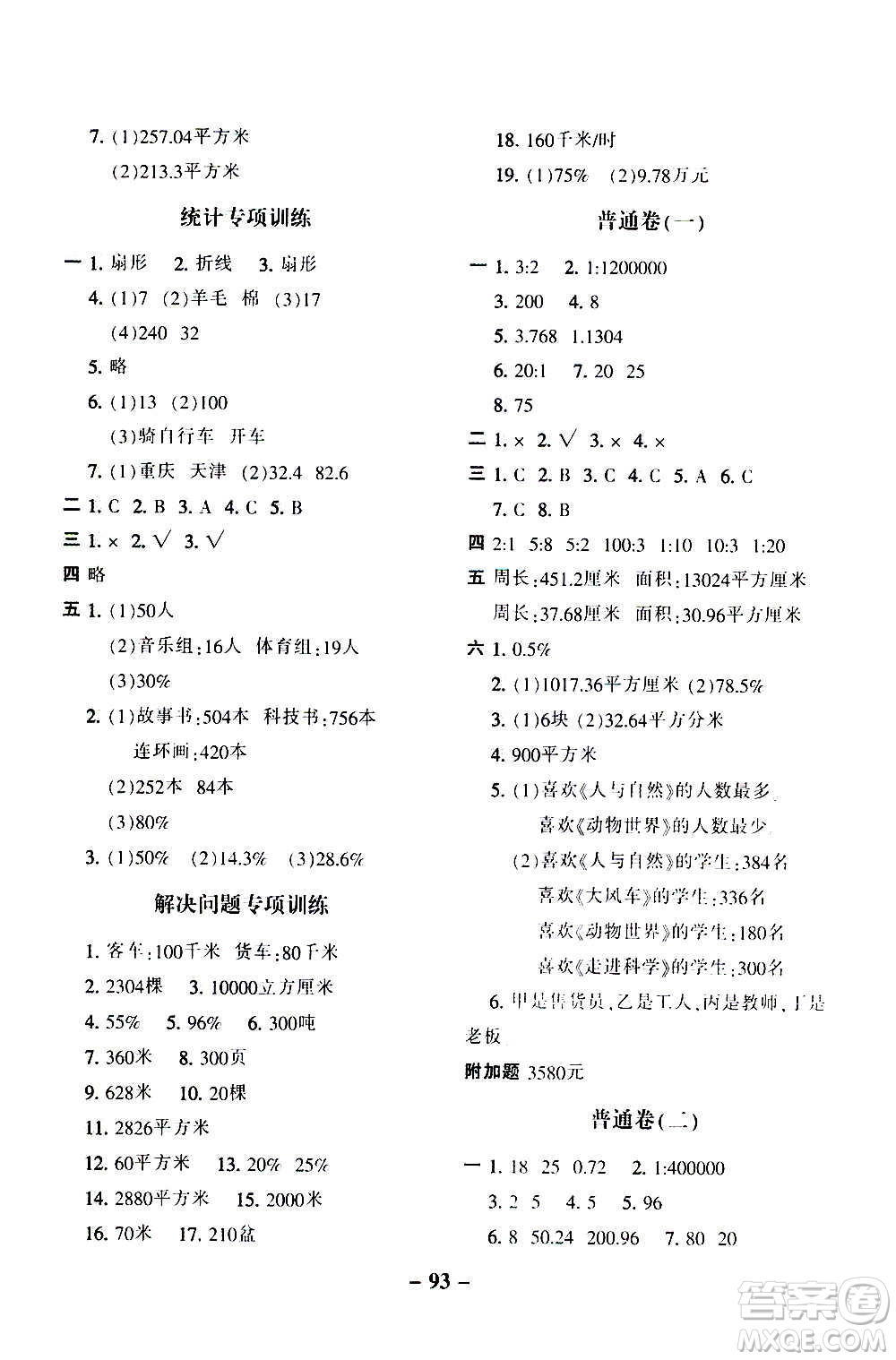 河北少年兒童出版社2020年期末闖關(guān)100分數(shù)學(xué)六年級上冊冀教版答案