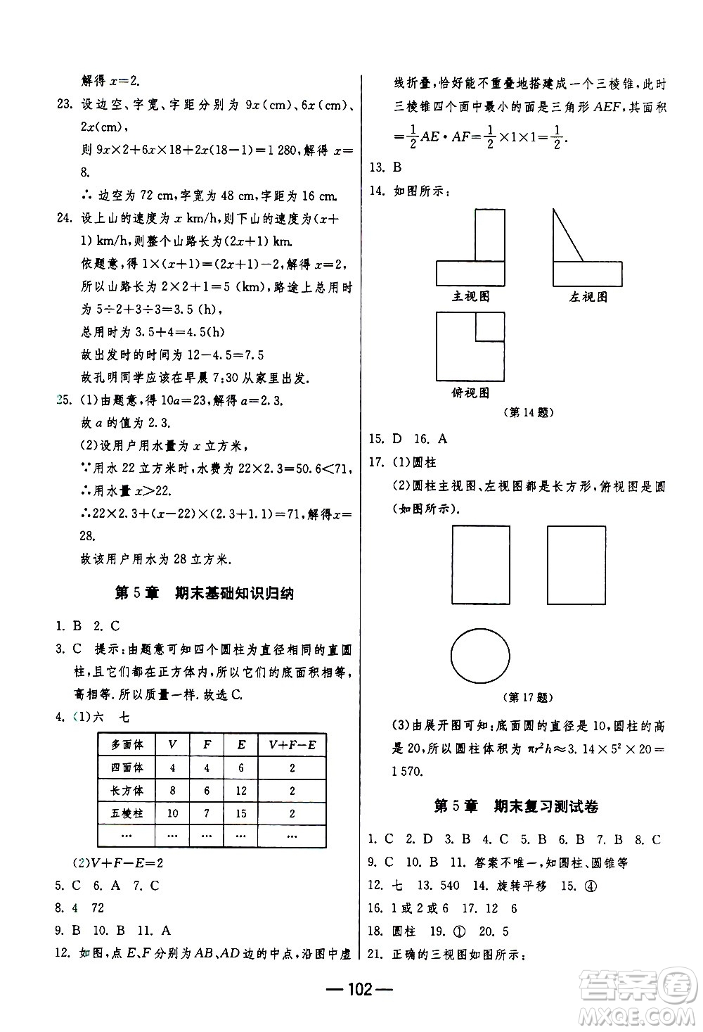 江蘇人民出版社2020年期末闖關(guān)沖刺100分?jǐn)?shù)學(xué)七年級(jí)上冊(cè)江蘇版答案