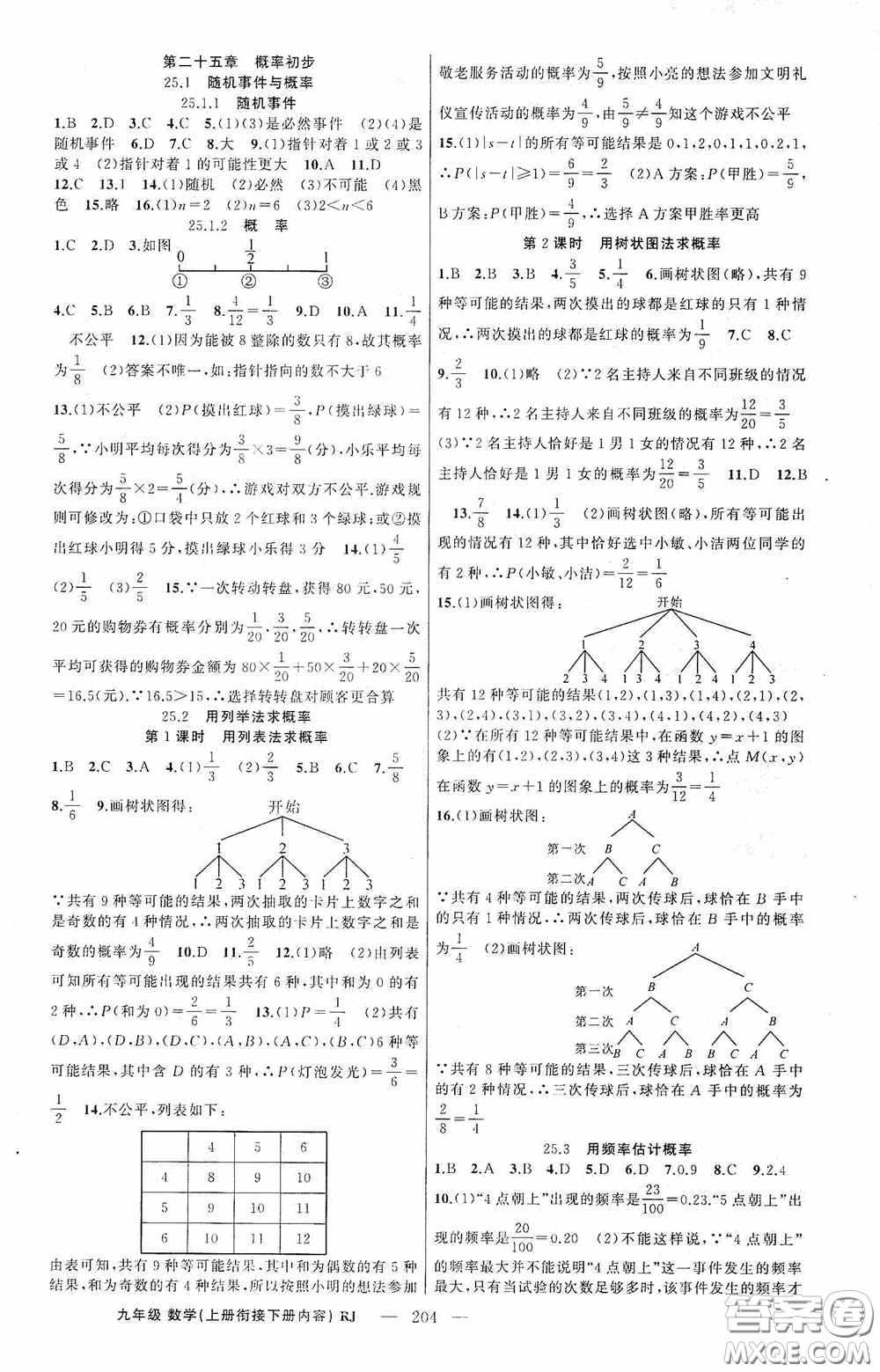 云南美術(shù)出版社2020學(xué)生課程精巧訓(xùn)練課堂創(chuàng)新學(xué)練測九年級數(shù)學(xué)上冊人教版答案