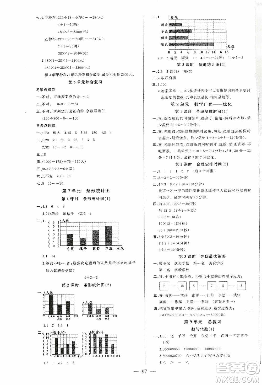 云南美術(shù)出版社2020學(xué)生課程精巧訓(xùn)練課堂創(chuàng)新學(xué)練測(cè)四年級(jí)數(shù)學(xué)上冊(cè)人教版答案