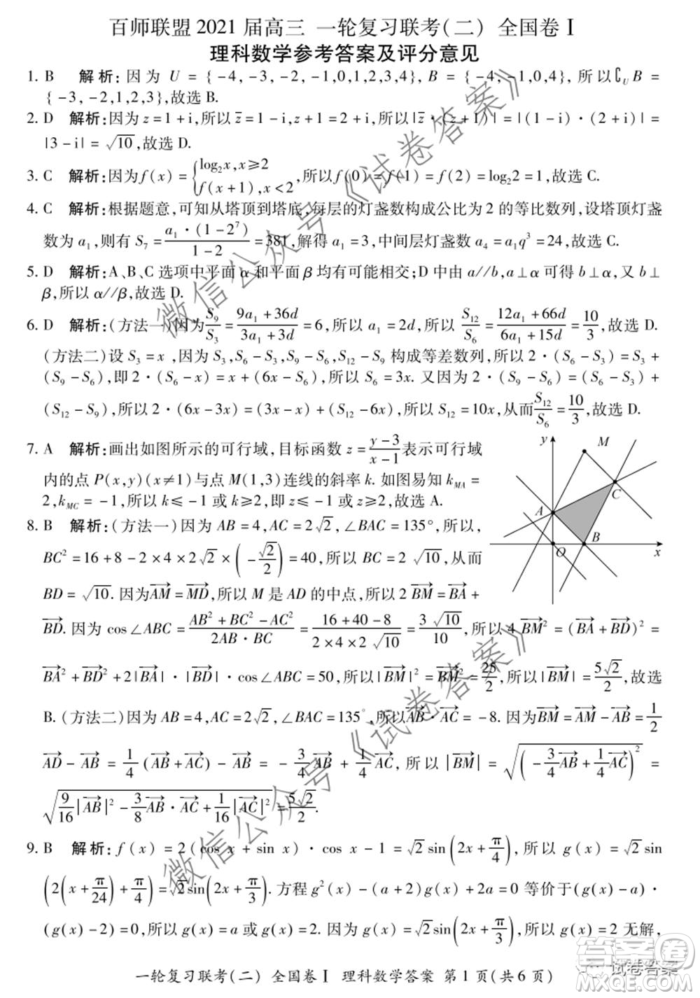 百師聯(lián)盟2021屆高三一輪復習聯(lián)考二全國卷I理科數(shù)學試題及答案