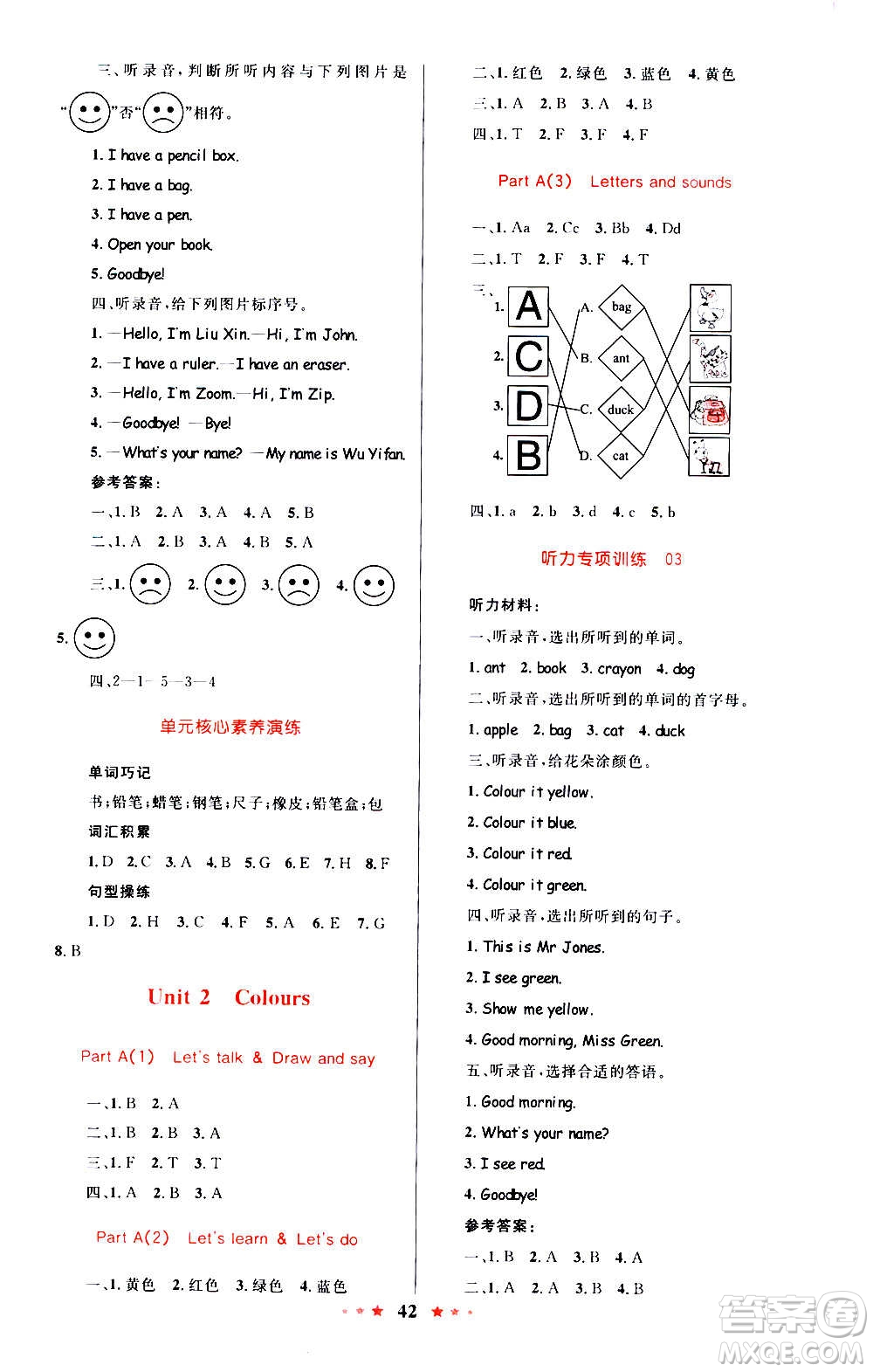 2020年小學(xué)同步測(cè)控優(yōu)等生天天練英語(yǔ)三年級(jí)上冊(cè)RJ人教版答案