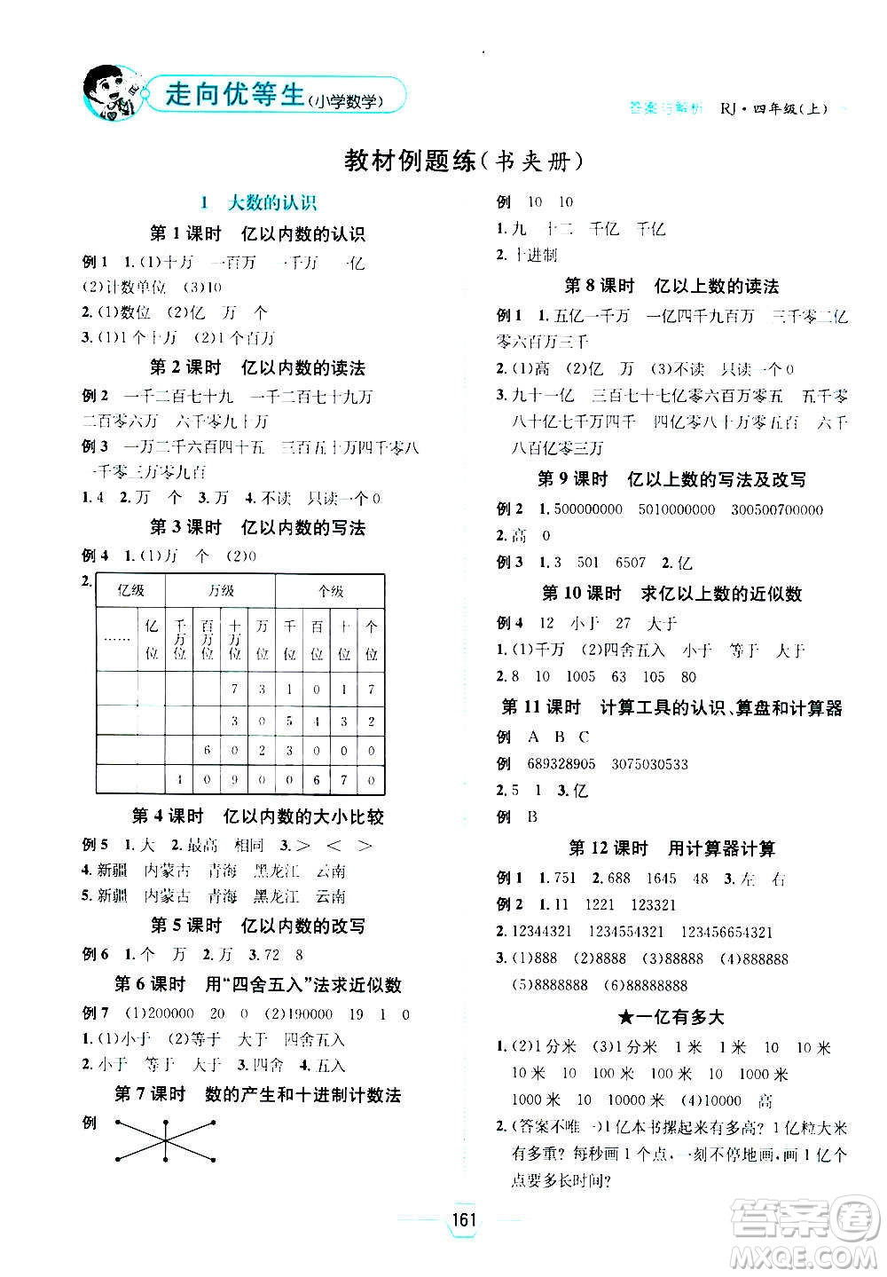 現(xiàn)代教育出版社2020年走向優(yōu)等生四年級(jí)數(shù)學(xué)上冊(cè)RJ人教版答案