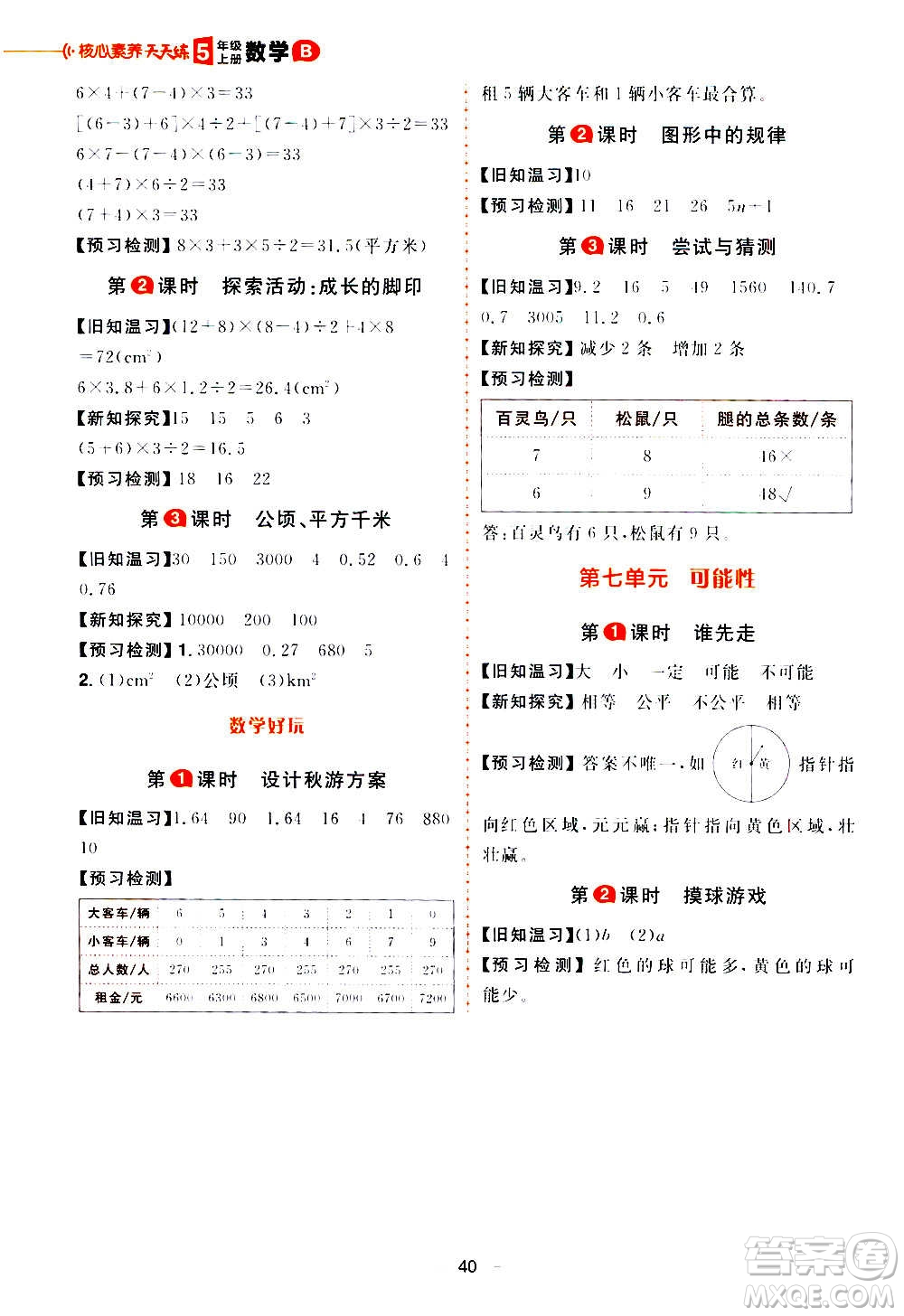 南方出版社2020秋核心素養(yǎng)天天練五年級上冊數(shù)學(xué)B北師大版答案