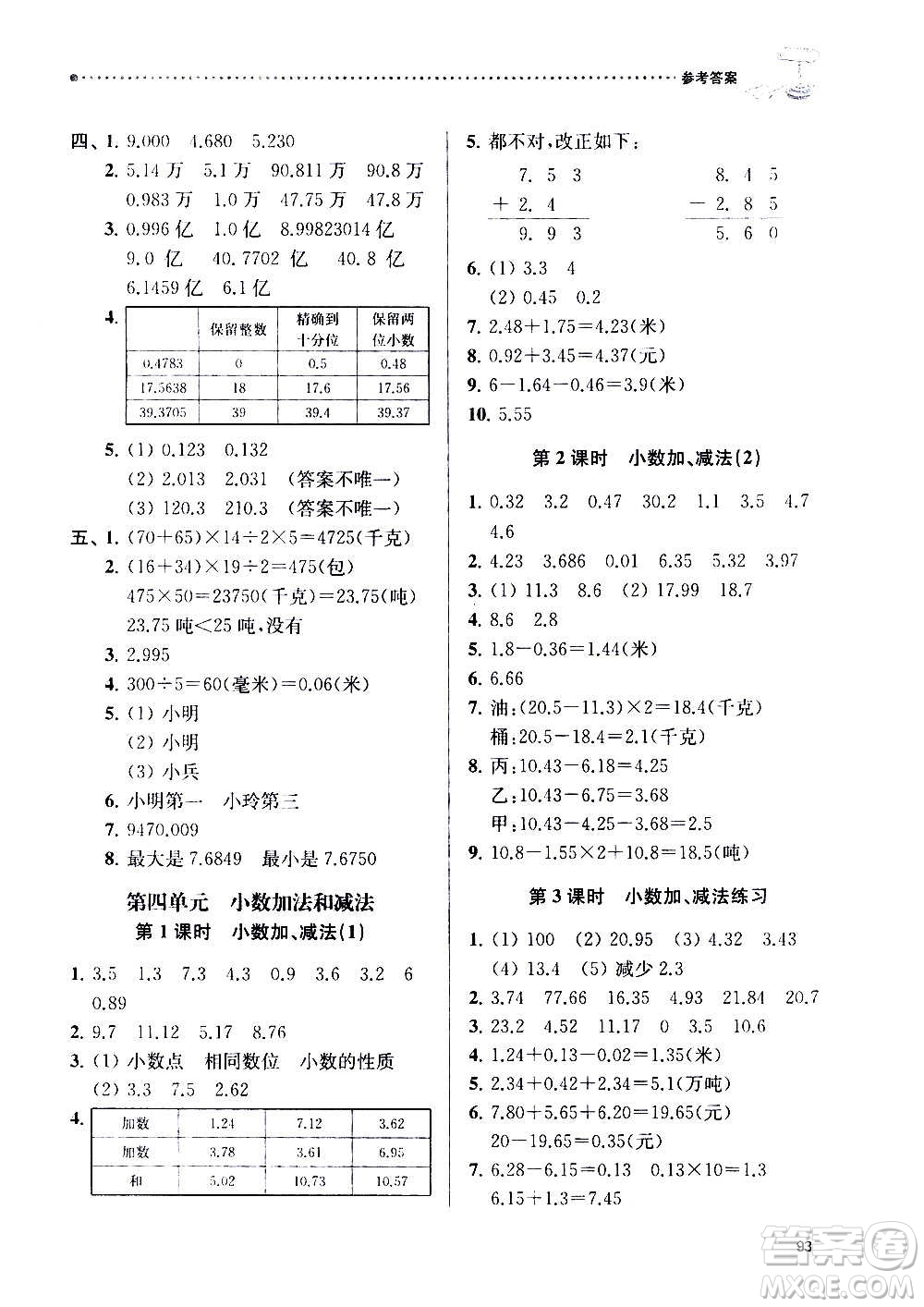 南京大學(xué)出版社2020年課時天天練數(shù)學(xué)五年級上冊蘇教版答案