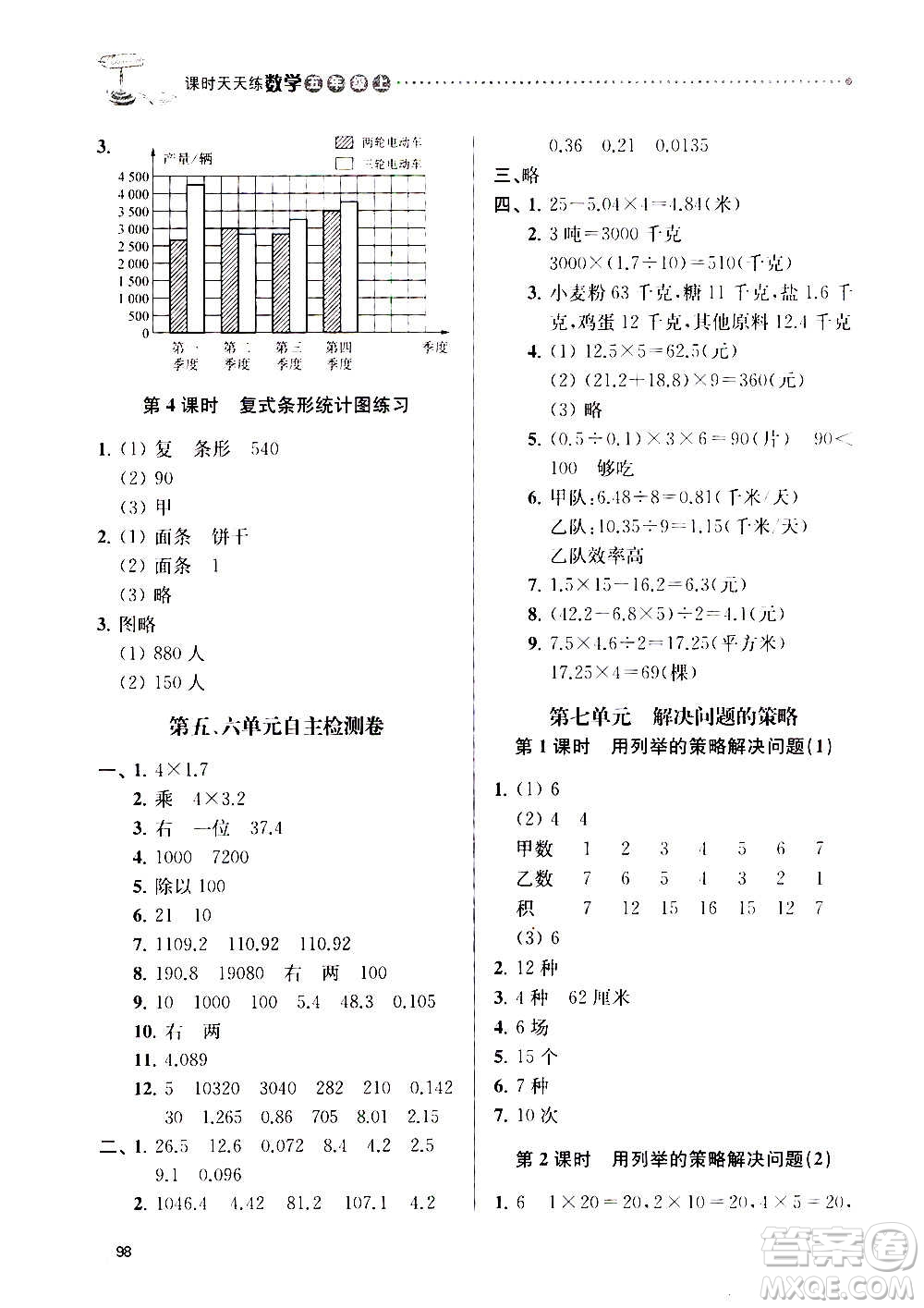 南京大學(xué)出版社2020年課時天天練數(shù)學(xué)五年級上冊蘇教版答案