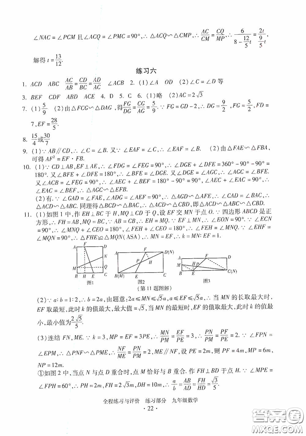 浙江人民出版社2020全程練習(xí)與評(píng)價(jià)九年級(jí)數(shù)學(xué)全一冊(cè)ZH版答案