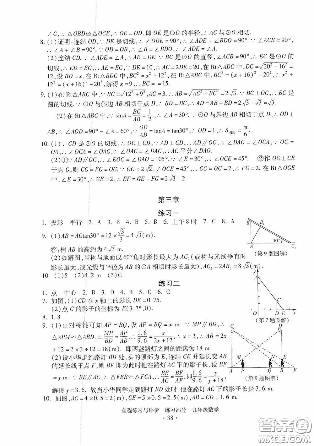 浙江人民出版社2020全程練習(xí)與評(píng)價(jià)九年級(jí)數(shù)學(xué)全一冊(cè)ZH版答案