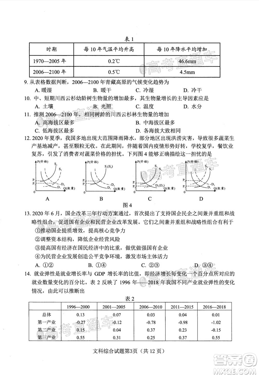 綿陽(yáng)市高中2018級(jí)第一次診斷性考試文科綜合試題及答案