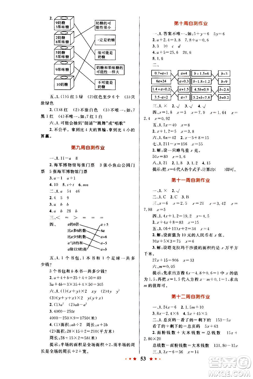 知識出版社2020小學同步測控全優(yōu)設計超人天天練數(shù)學五年級上冊RJ人教版答案