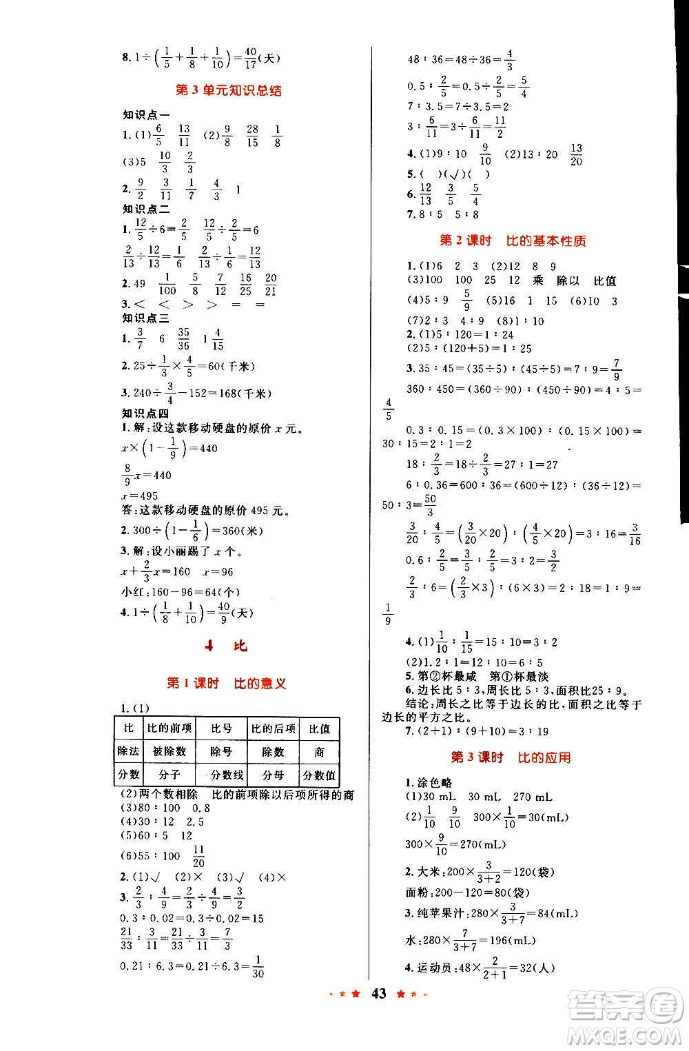 知識出版社2020小學(xué)同步測控全優(yōu)設(shè)計(jì)超人天天練數(shù)學(xué)六年級上冊RJ人教版答案