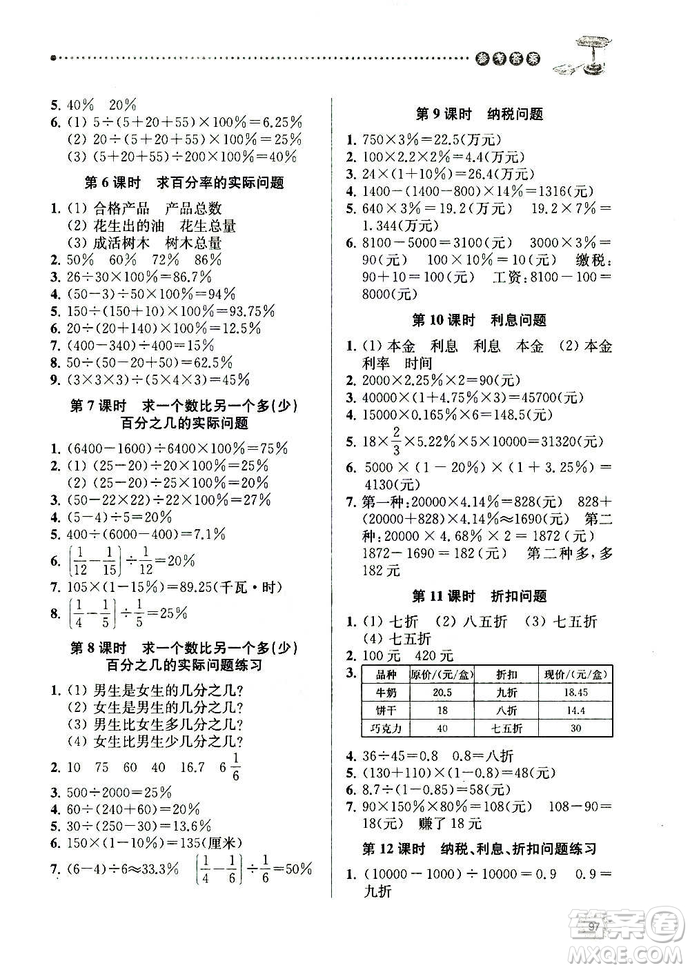 南京大學(xué)出版社2020年課時(shí)天天練數(shù)學(xué)六年級(jí)上冊(cè)蘇教版答案