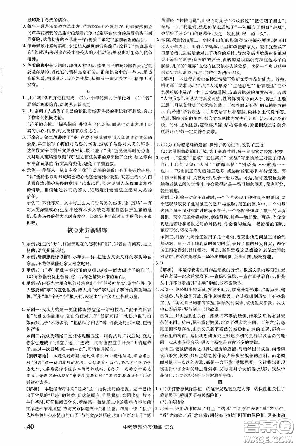 新疆青少年出版社金考卷特快專(zhuān)遞2021版中考真題分類(lèi)訓(xùn)練語(yǔ)文答案