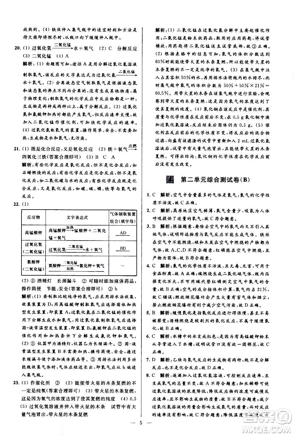 新世紀(jì)出版社2020秋季亮點(diǎn)給力大試卷化學(xué)九年級上冊R人教版答案