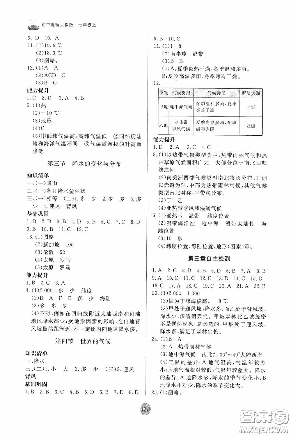 山東友誼出版社2020初中同步練習(xí)冊(cè)七年級(jí)地理上冊(cè)人教版答案