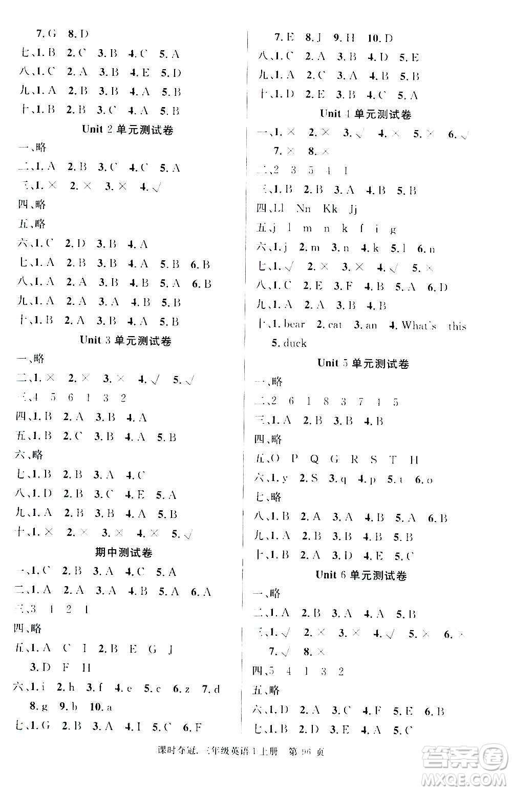 新世紀(jì)出版社2020課時(shí)奪冠英語(yǔ)三年級(jí)上冊(cè)PEP人教版答案