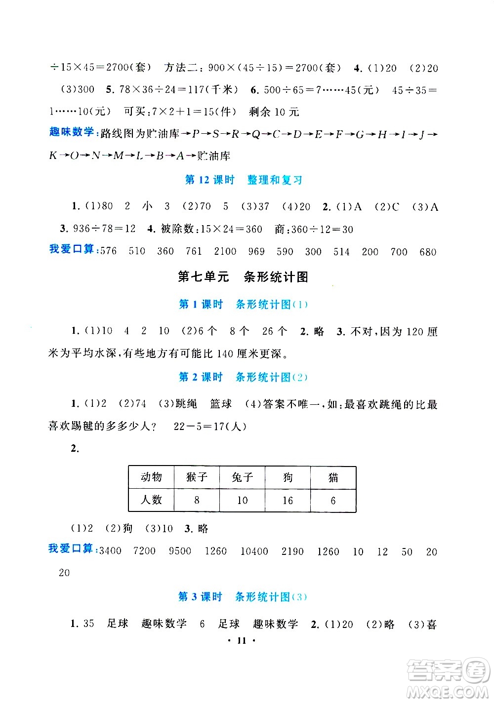 安徽人民出版社2020年啟東黃岡作業(yè)本數(shù)學(xué)四年級(jí)上冊(cè)人民教育版答案