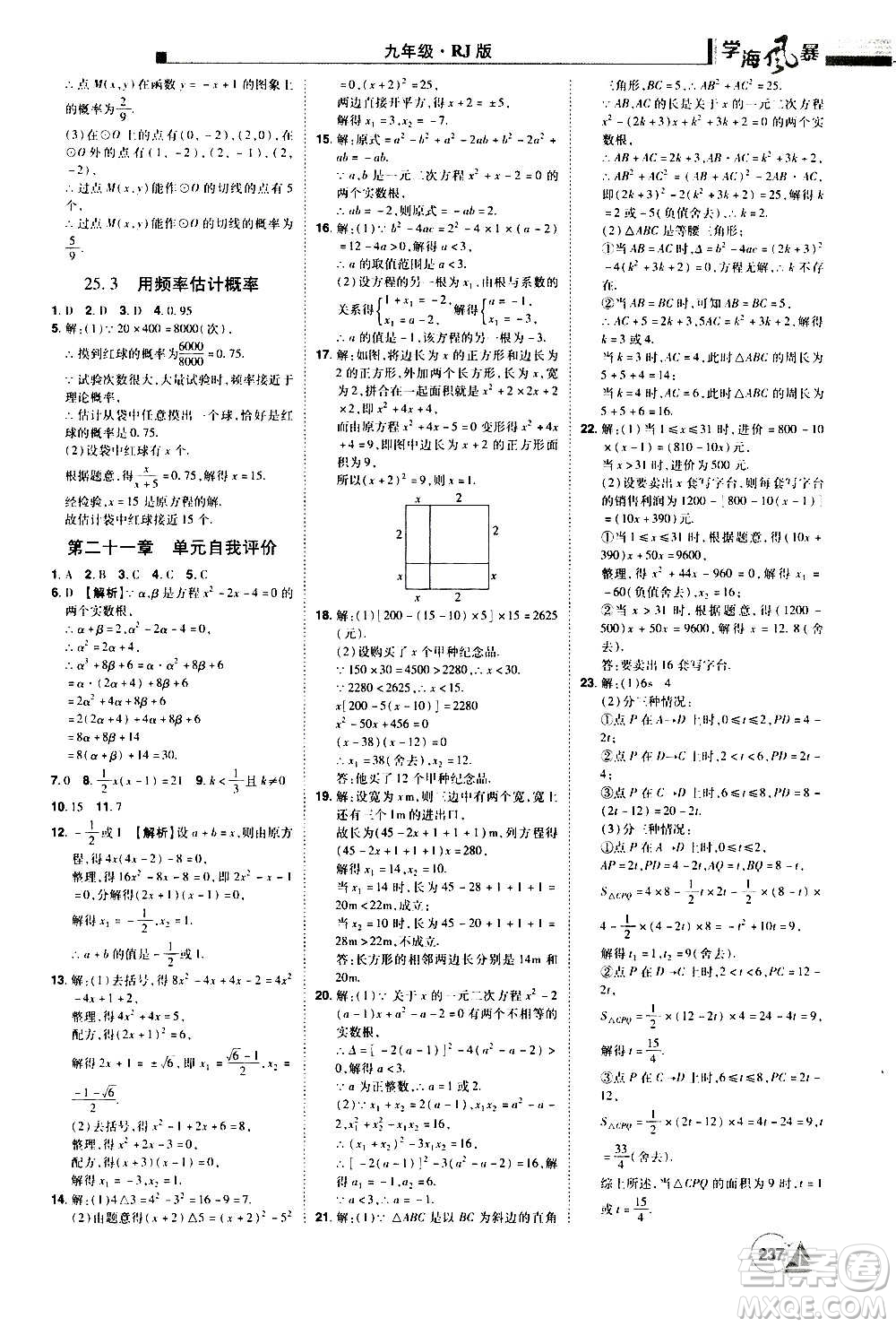 江西美術出版社2020學海風暴數(shù)學九年級上冊RJ人教版答案