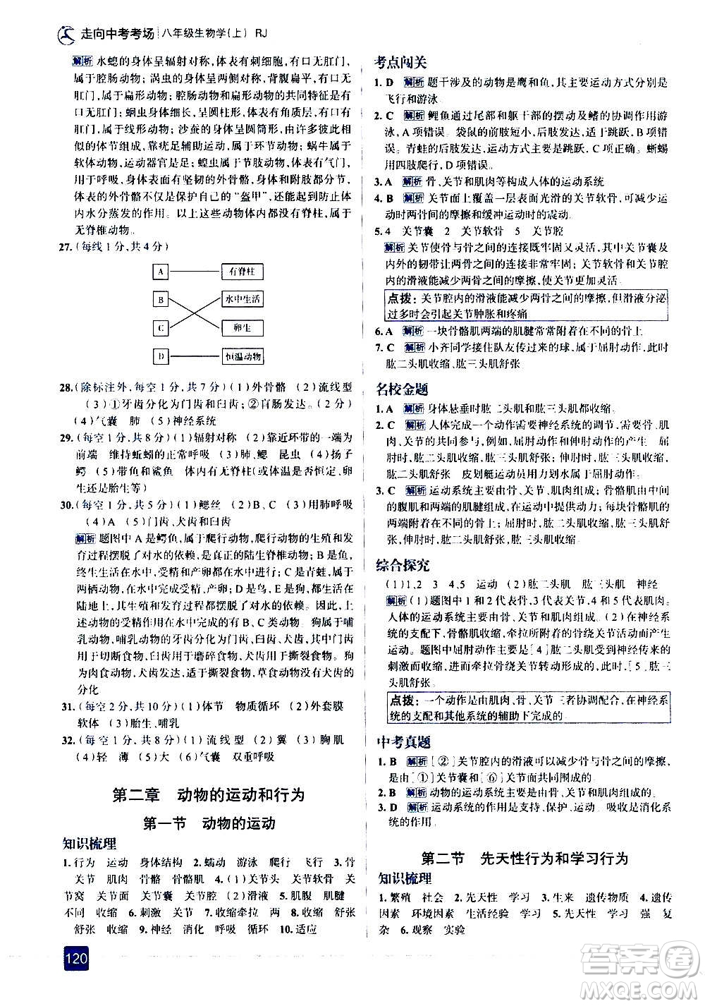 現(xiàn)代教育出版社2020走向中考考場八年級(jí)生物學(xué)上冊(cè)RJ人教版答案