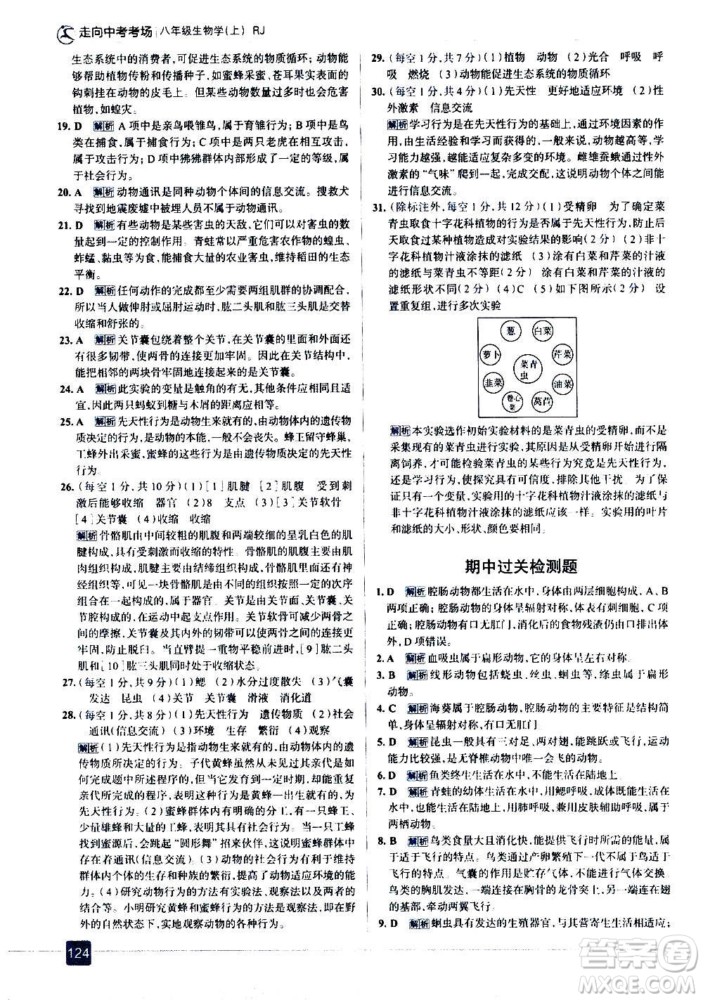 現(xiàn)代教育出版社2020走向中考考場八年級(jí)生物學(xué)上冊(cè)RJ人教版答案