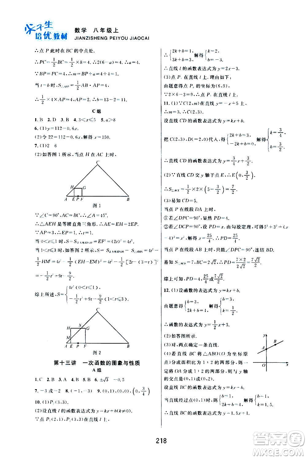 浙江教育出版社2020尖子生培優(yōu)教材八年級上冊數(shù)學(xué)浙教版雙色版答案