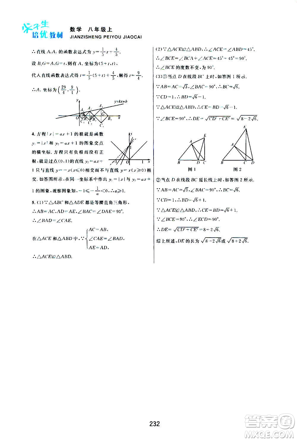 浙江教育出版社2020尖子生培優(yōu)教材八年級上冊數(shù)學(xué)浙教版雙色版答案