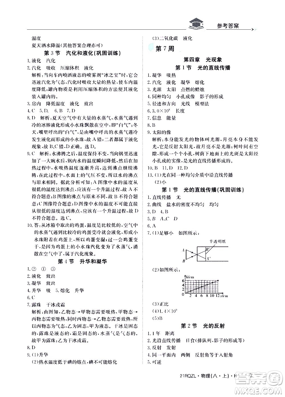 江西高校出版社2021版日清周練物理八年級上冊人教版答案