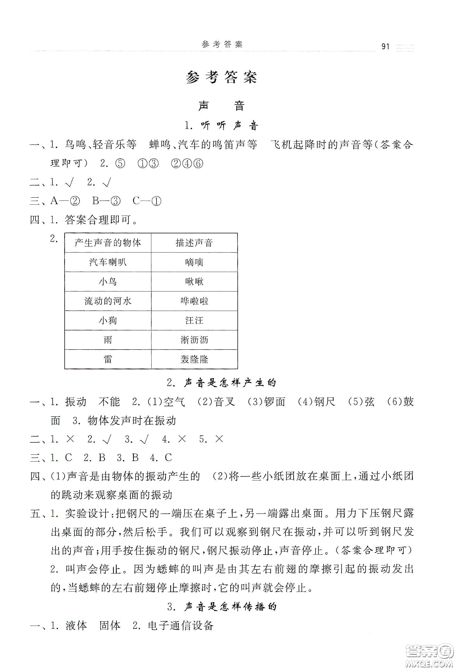 河北美術(shù)出版社2020秋課時(shí)練同步測(cè)評(píng)四年級(jí)科學(xué)上冊(cè)教科版答案