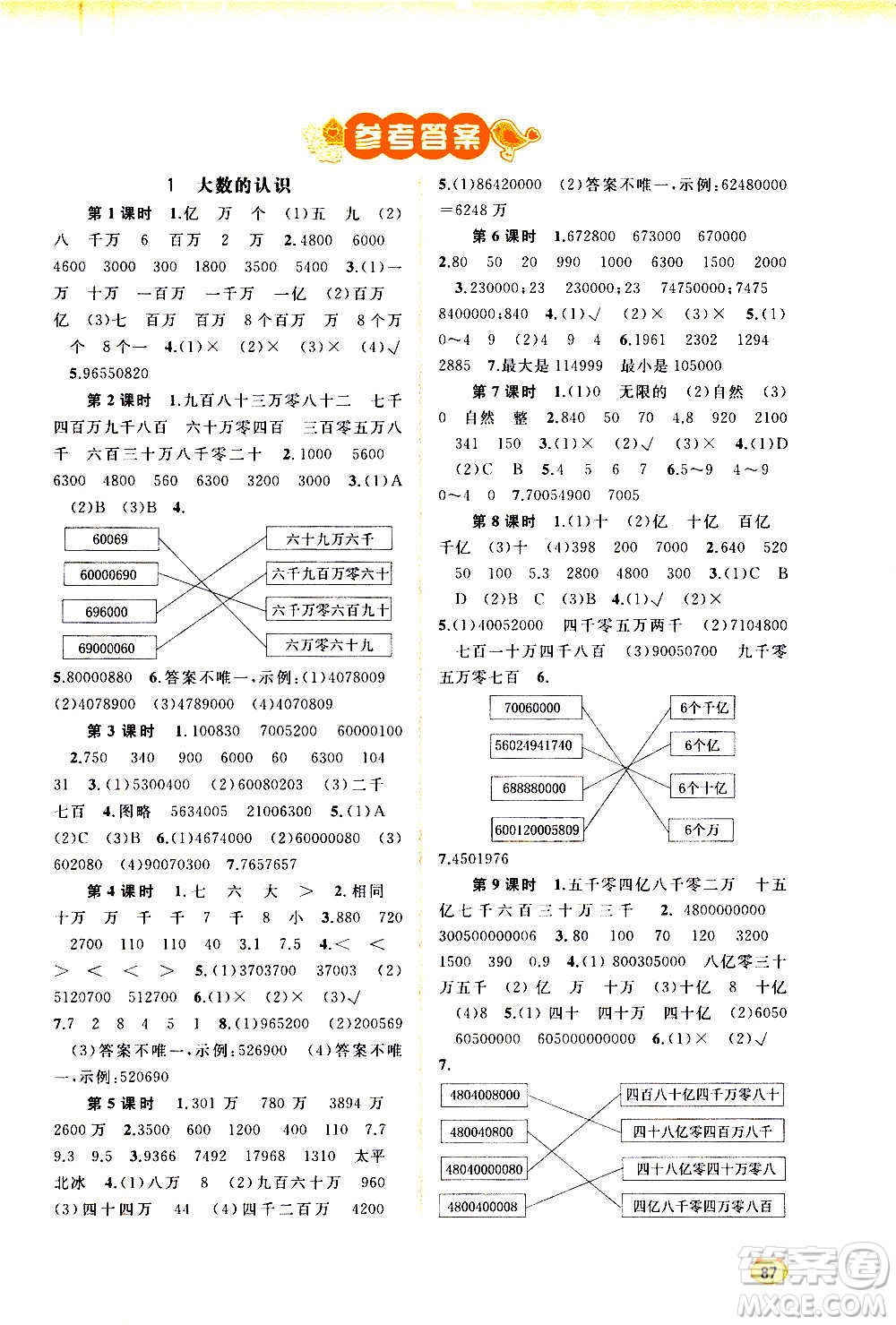 廣西教育出版社2020小學(xué)新課程學(xué)習(xí)與測(cè)評(píng)同步學(xué)習(xí)數(shù)學(xué)四年級(jí)上冊(cè)人教版答案