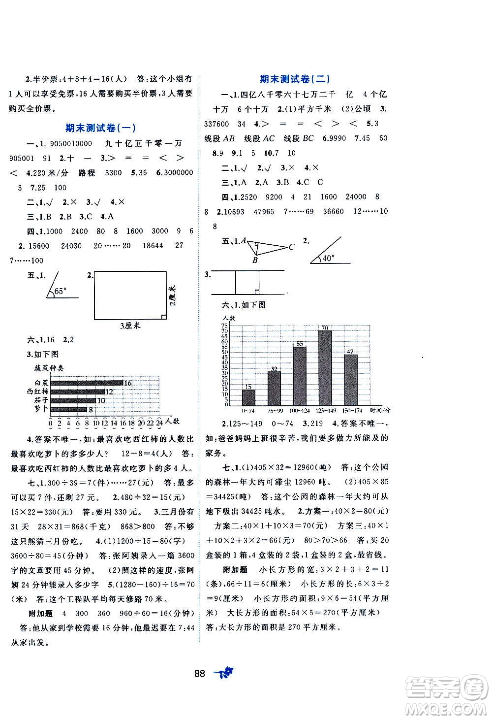 廣西教育出版社2020小學(xué)新課程學(xué)習(xí)與測(cè)評(píng)單元雙測(cè)數(shù)學(xué)四年級(jí)上冊(cè)A版答案