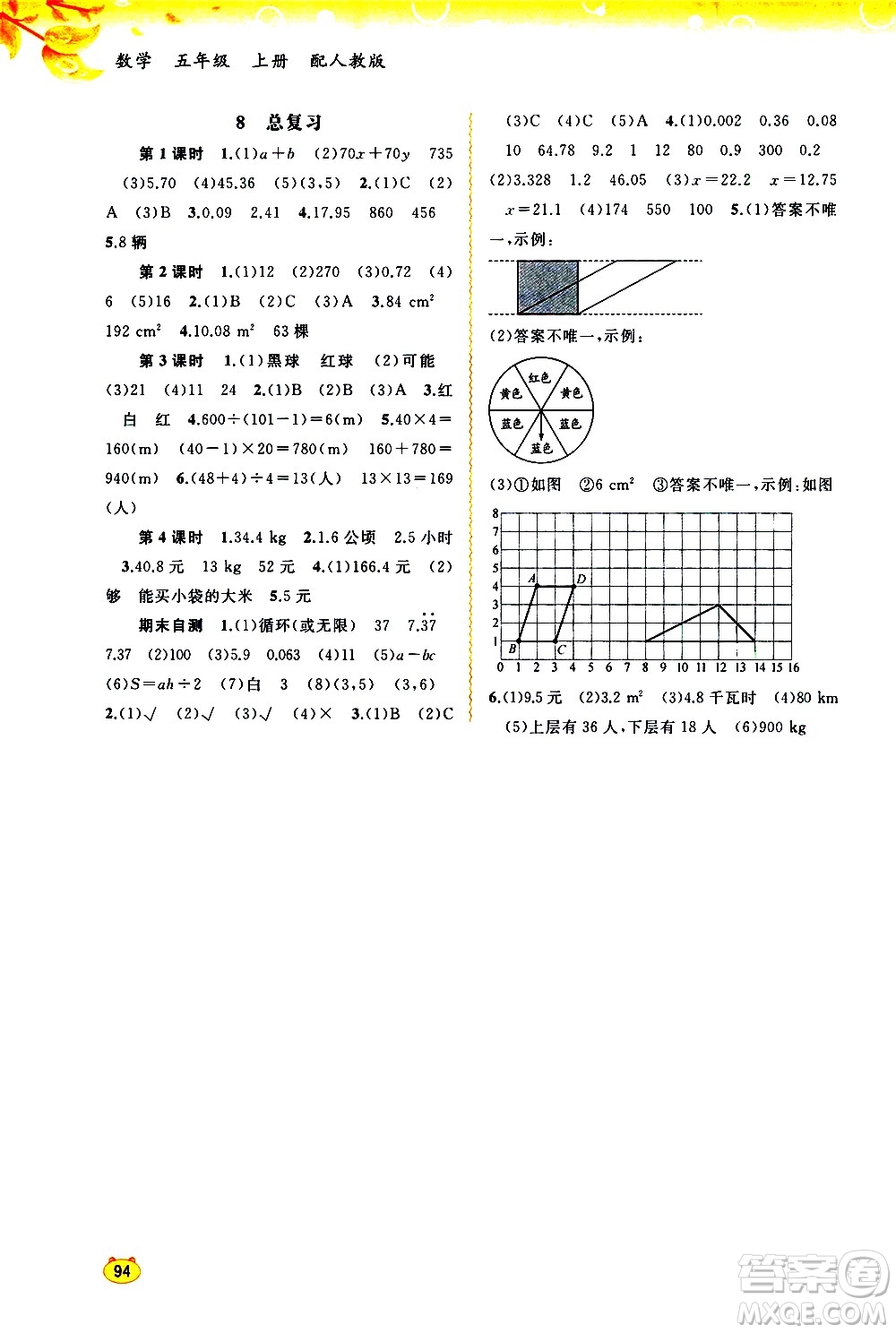 廣西教育出版社2020小學(xué)新課程學(xué)習(xí)與測(cè)評(píng)同步學(xué)習(xí)數(shù)學(xué)五年級(jí)上冊(cè)人教版答案